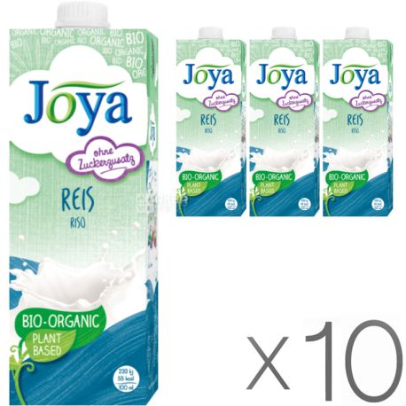 Joya Rice Organic, Упаковка 10 шт. по 1 л, Джоя, Рисове молоко, органічне, без цукру і лактози