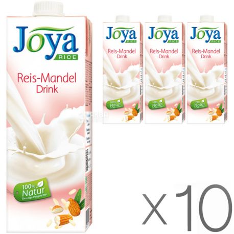 Joya Rice Almond, Упаковка 10 шт. по 1 л, Джоя, Рисово-мигдалеве молоко, органічне