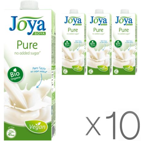 Joya Pure Organic, Упаковка 10 шт. по 1 л, Джоя, Соєве молоко, органічне, без цукру і лактози