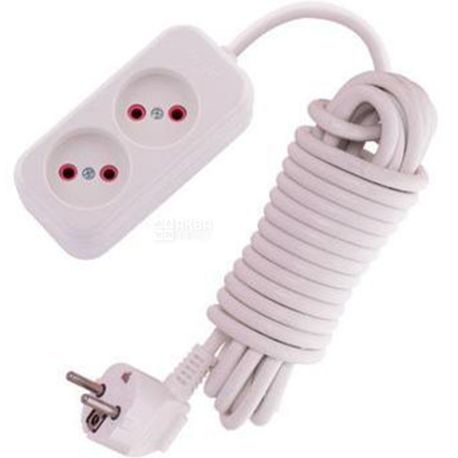 Lezard, Lila, Extension cord for 2 sockets, without grounding, 3 m, white