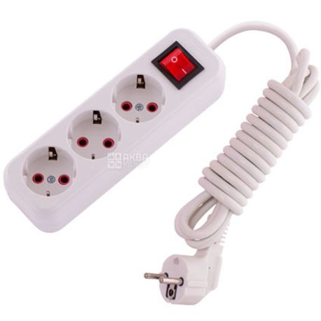 Lezard, Lila, 3-socket extension cord, with grounding and switch, 2 m, white