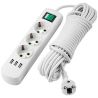 Lezard, Letitia, Подовжувач із заземленням, з вимикачем і USB зарядкою, 3 входи, 5 метрів
