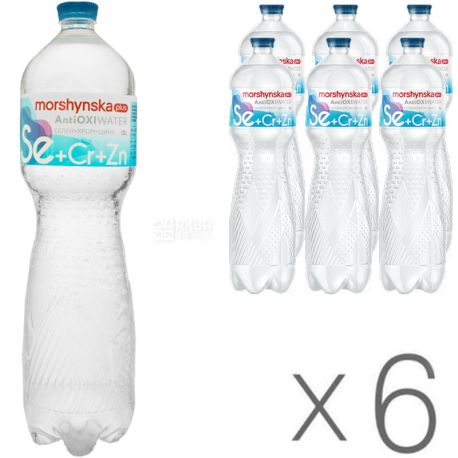 Моршинская плюс, АнтиОкси, Селен-хром-цинк, Упаковка 6 шт. х 1,5 л, Вода минеральная, негазированная, ПЭТ