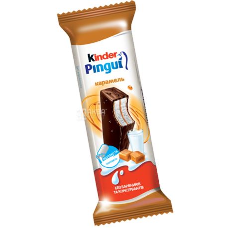 Kinder Pingui, Карамель, 30 г, Пирожное бисквитное с молочно-карамельной начинкой