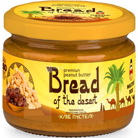 Master Bob, 300 g, Peanut paste, Desert Bread, Premium, With dates, Glass