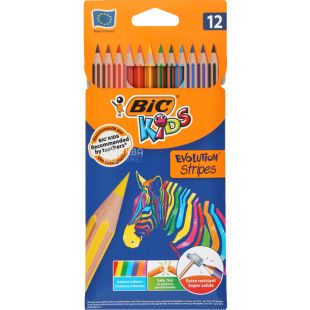 Bic Evolution Stripes, Набір кольорових олівців шестикутних, 12 шт.