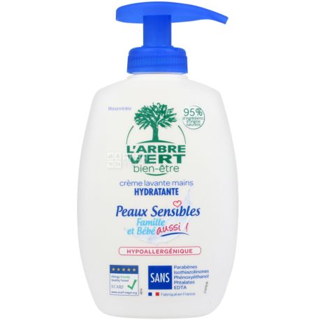 L'Arbre Vert Sensitive, 300 мл, Крем-мыло, с экстрактом сладкого миндаля, для чувствительной кожи