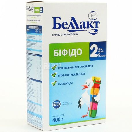 Беллакт, Бифидо 2, 400 г, Молочная сухая смесь детская, от 6 до 12 месяцев