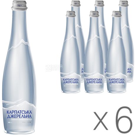 Карпатська Джерельна, упаковка 6 шт. по 0,5 л, Вода мінеральна, негазована, скло