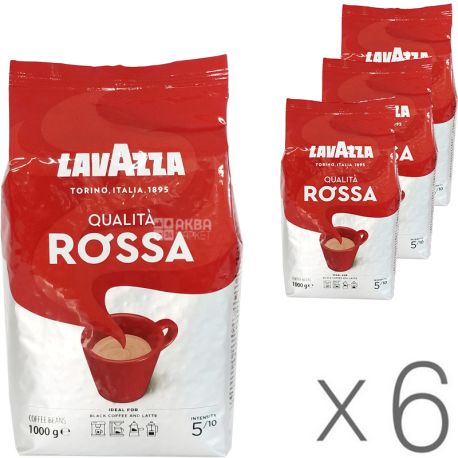 Lavazza, Qualita Rossa, упаковка 6 шт. по 1 кг, Кофе Лавацца, Куалита Росса, средей обжарки, в зернах