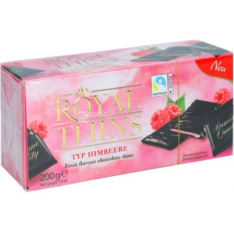 Halloren, Royal Thins, 200 g, Black Chocolate with Raspberries, portioned