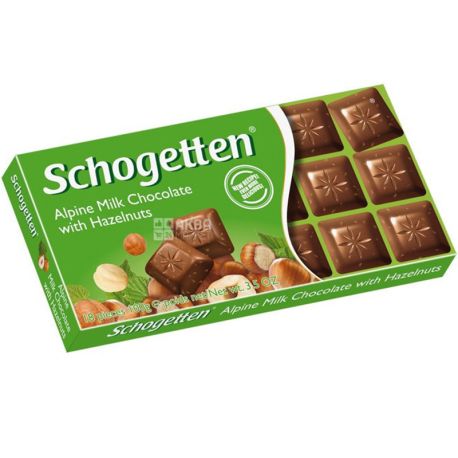 Schogetten, Alpine milk chocolate with Hazelnuts,100 г, Шоколад молочный, с фундуком