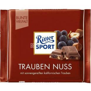 Ritter Sport, 100 г, Рітер Спорт, Шоколад молочний з фундуком і родзинками