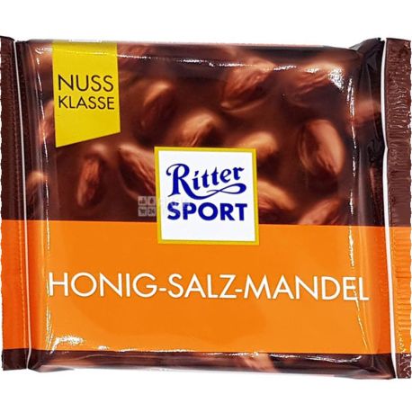 Ritter Sport, 100 г, Шоколад молочний, з медом, сіллю та мигдалем