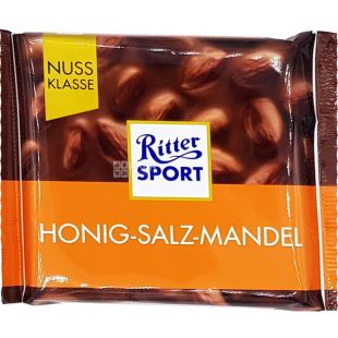 Ritter Sport, 100 г, Ритер Спорт, Шоколад молочный, с медом, солью и миндалем