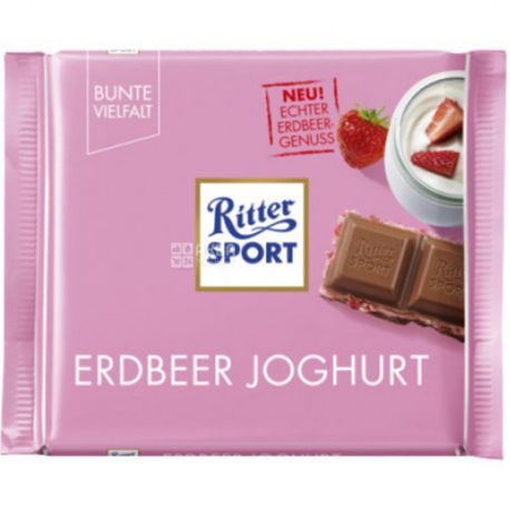 Ritter Sport, 100 г, Шоколад молочный, с клубничным йогуртом