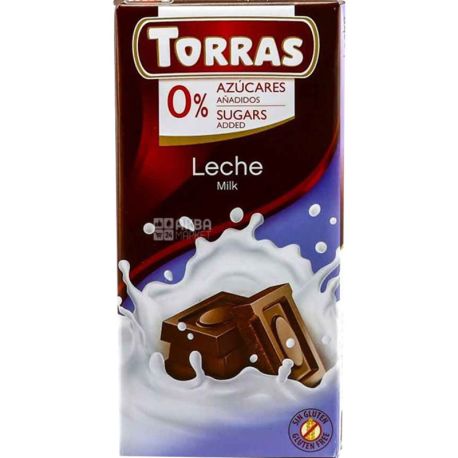 Torras Leche, 75 г, Шоколад молочный, без сахара