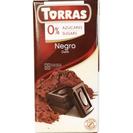 Torras negro, 75 г, Шоколад чорний, без цукру, 52%