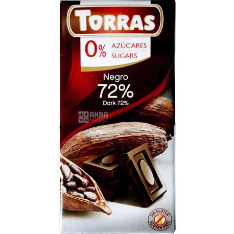Torras negro, 75 г, Шоколад черный, без сахара, 72%