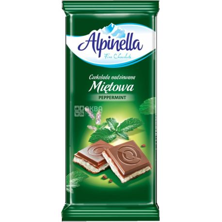 Alpinella, Pepermint, 90 г, Шоколад молочный с мятой