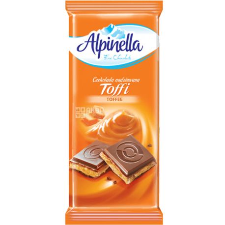 Alpinella, Toffi, 90 г, Шоколад молочний з карамеллю