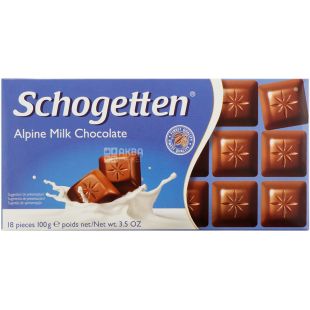 Schogetten, Alpine milk chocolate, 100 г, Шоготтен, Шоколад молочний з альпійським молоком