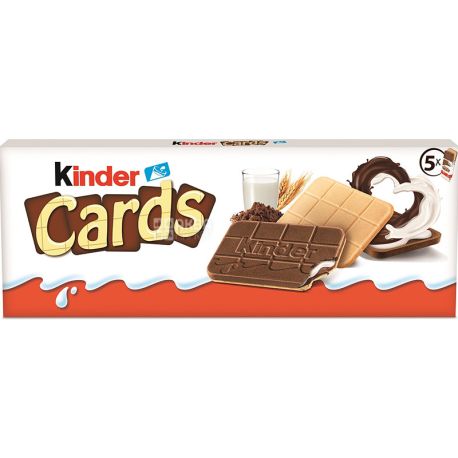 Kinder cards, 128 г, Бісквітно-вафельне печиво, з шоколадно-кремовою начинкою