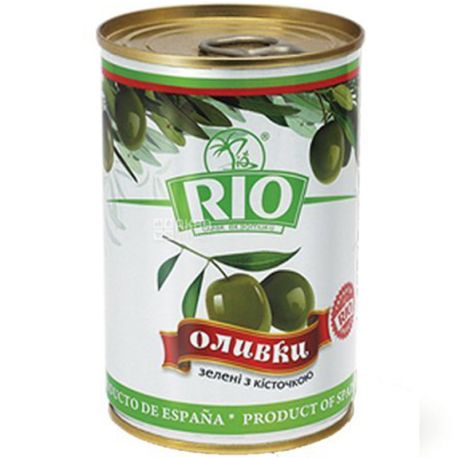 Rio, 300 г, Оливки зеленые, с косточкой, ж/б