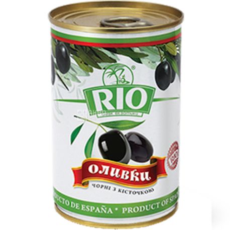 Rio, 300 г, Оливки черные, с косточкой, ж/б