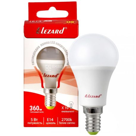 Lezard LED Glob, LED lamp, E14 base, 5W, 2700K, 220V, warm white glow, 360 Lm