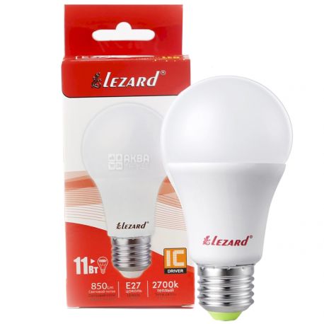 Lezard LED GLOB, Лампа светодиодная, цоколь Е27, А60, 11W, 2700 К, 220 V, теплое белое свечение, 880 Lm