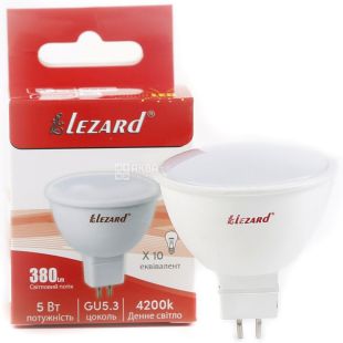 Lezard, Лампа светодиодная, цоколь GU5.3, 5W, 4200K,  нейтральное белое свечение, 400lm