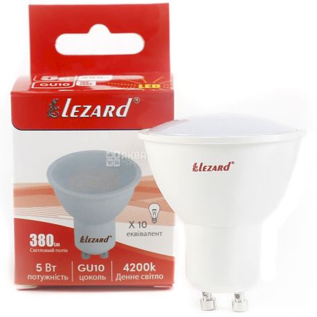 Lezard, Лампа світлодіодна, цоколь GU10, 5W, 4200K, 220V, біле світіння, 380lm