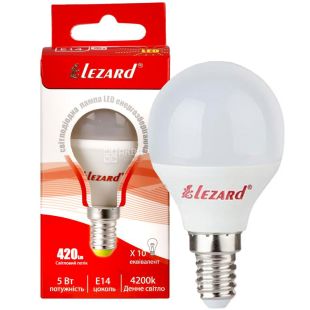 Lezard, LED GLOB A45, Лампа світлодіодна, цоколь E14, 5W, 4200K, нейтральне біле світіння, 360 Lm