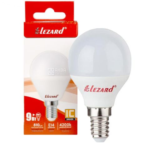 Lezard LED, Лампа світлодіодна, цоколь Е14, 9W, 4200 К, 220 V, нейтральне біле світіння, 550 Lm