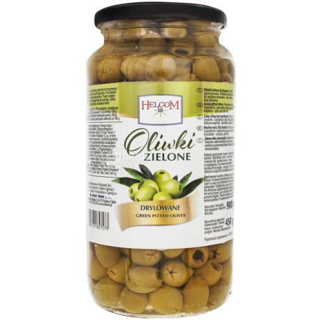 Helcom, 900 г, Оливки зеленые, без косточки, стекло