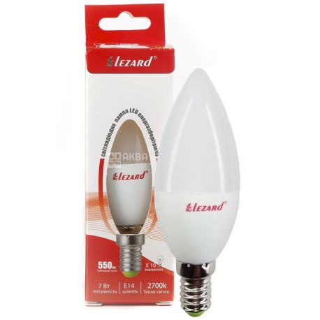 Lezard, LED CANDLE B35, Лампа світлодіодна свічка, цоколь E14, 7W, 2700K, 220V, тепле біле світіння, 550 Lm