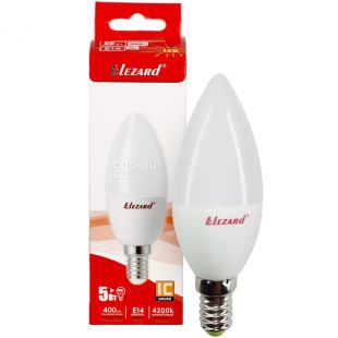 Lezard, LED CANDLE B35, Лампа светодиодная свеча, цоколь E14 , 5W, 4200K,  нейтральное белое свечение, 360 Lm