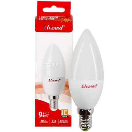 Lezard LED, LED lamp, Candle, E14 base, 9W, 4200 K, 220 V, neutral white glow, 550 Lm