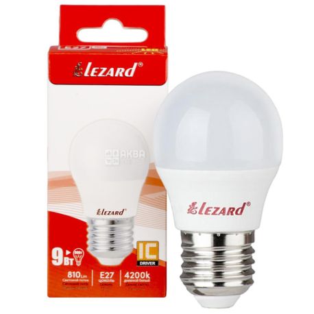 Lezard LED, Лампа світлодіодна, цоколь Е27, 9W, 4200 К, 220 V, нейтральне біле світіння, 550 Lm