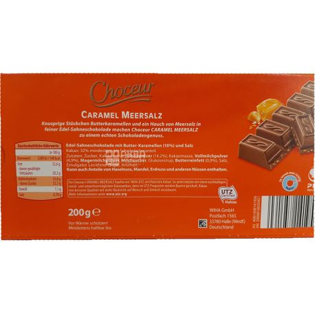 Choceur Caramel Meersalz, 200 г, Шоколад молочний, з солоною карамеллю