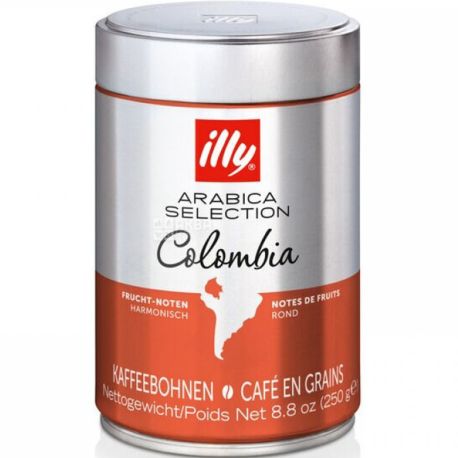 Illy Espresso Колумбія Арабіка, 250 г, Кава середнього обсмаження, в зернах, ж/б