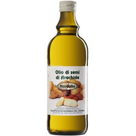 Nordolio, Olio di semi di Arachide, 1л, Олія арахісова, нерафінована, першого холодного віджиму, скло