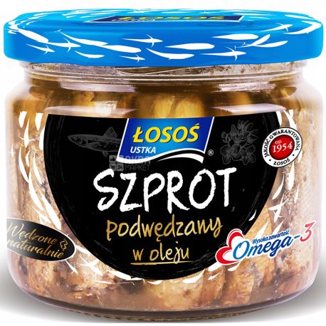 Losos Ustka, 250 г, Шпроты копченные, в масле, стекло