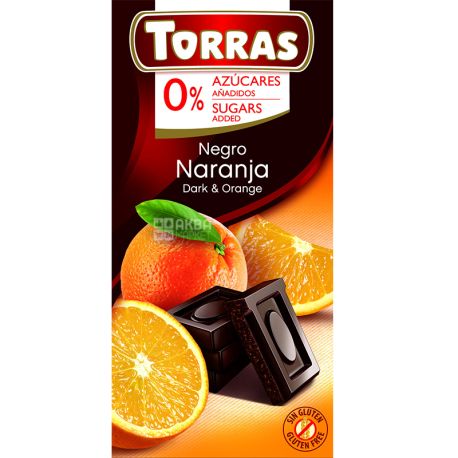 Torras Negro Naranja, 75 г, Торрас, Черный шоколад с апельсином, без сахара