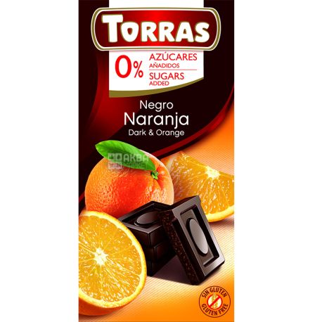 Torras Negro Naranja, Чорний шоколад з апельсином, без цукру, 75 г