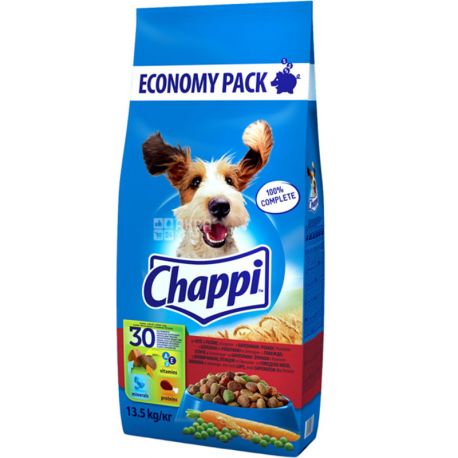 Chappi, 13,5 кг, Корм ​​сухий для собак зі смаком яловичини, птиці та овочів