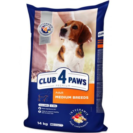 Club 4 Paws, 14 кг, Корм сухой, для собак средних пород