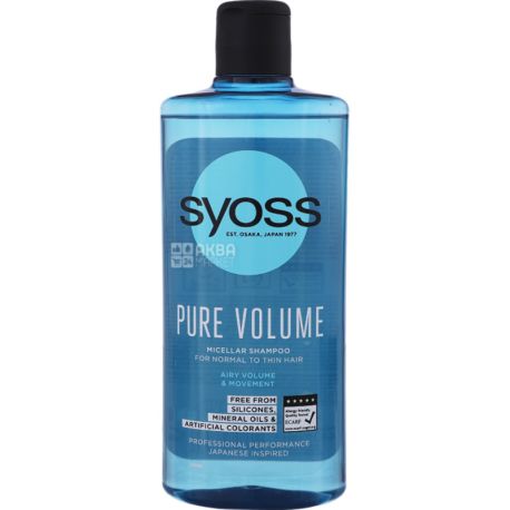 Syoss, Pure Smooth, 440 мл, Шампунь міцелярний, для нормального і тонкого волосся