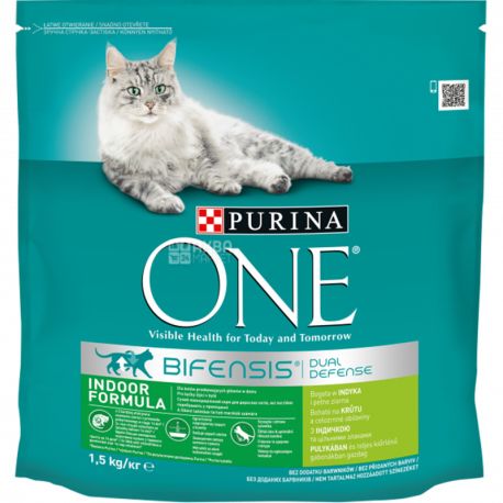 Purina One, 1,5 кг, Сухой корм для домашних котов со вкусом индейки